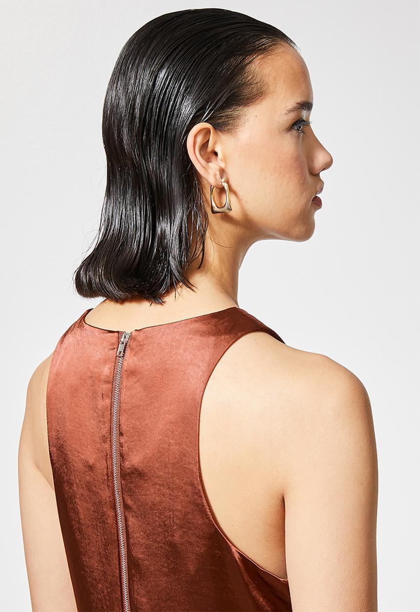 Superbalist - Hi neck satin trapeze dress - bronze