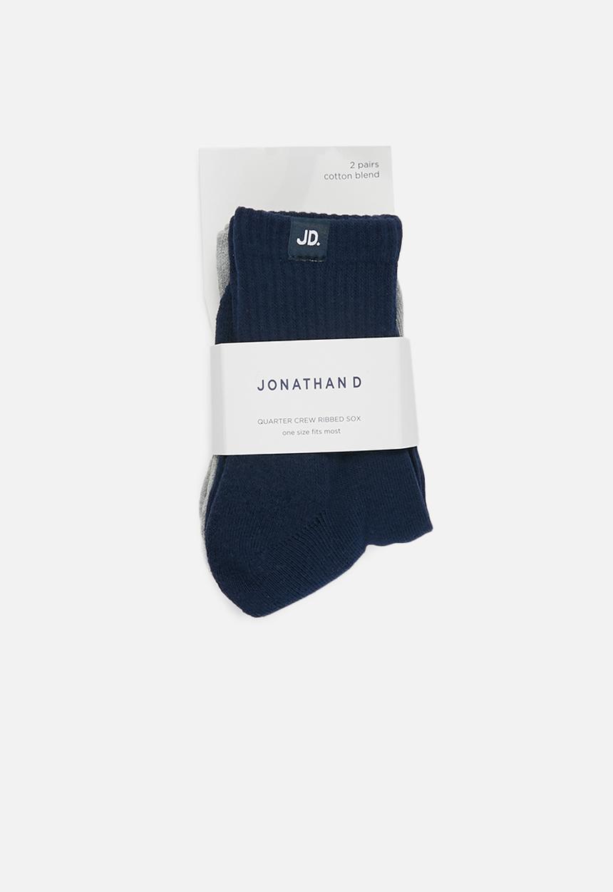 Jonathan D - 2-Pack branded quarter ribbed crew socks - navy & grey