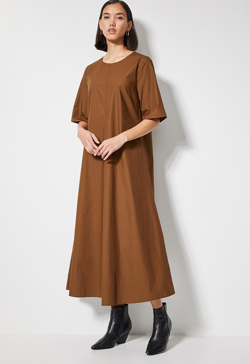 Superbalist - Inverted pleat trapeze dress - brown