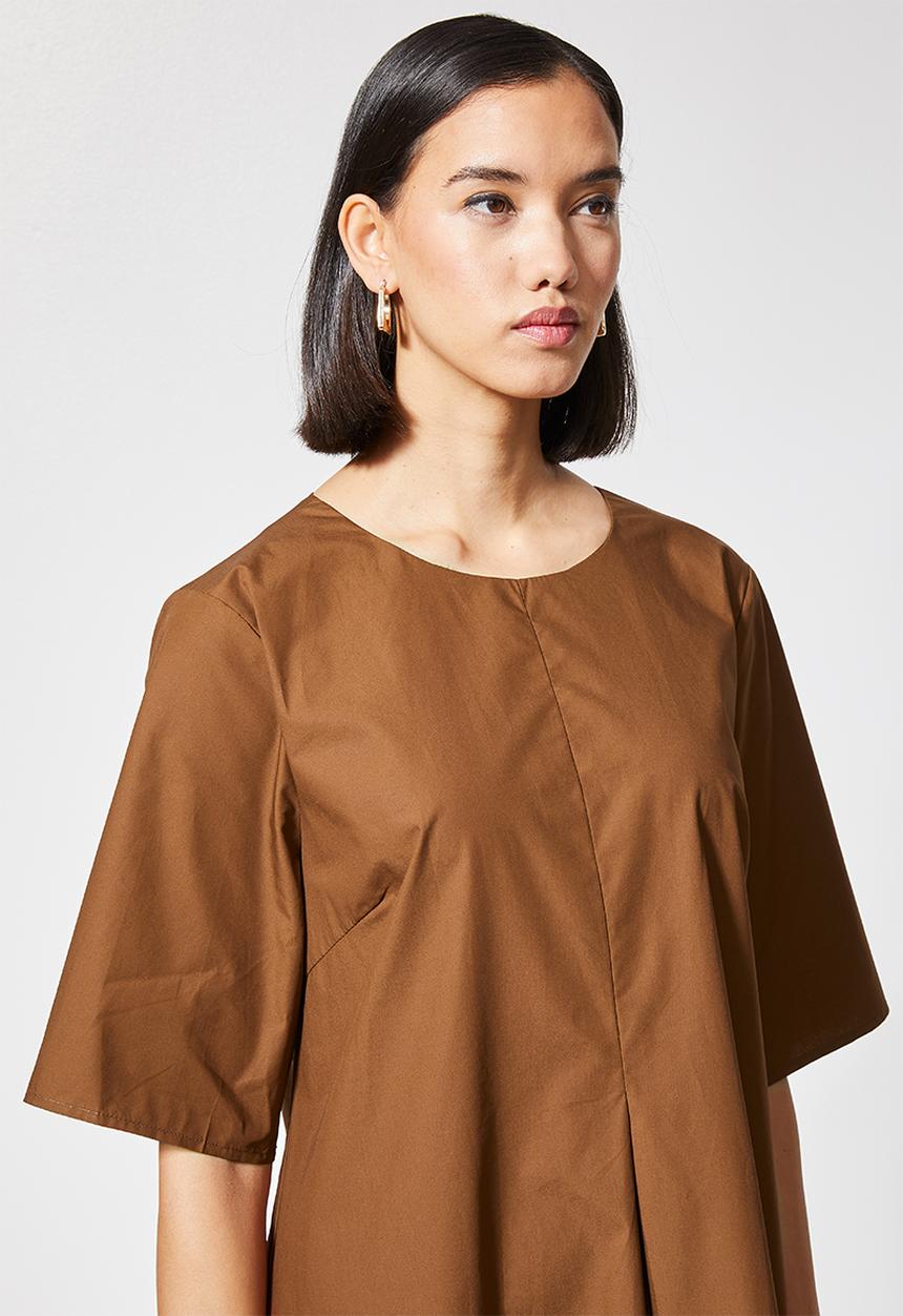 Superbalist - Inverted pleat trapeze dress - brown