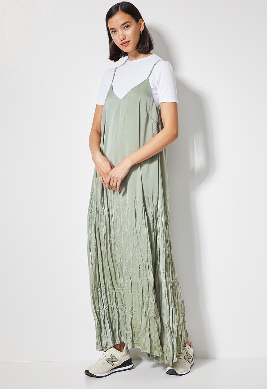 Superbalist - Crushed satin trapeze slip dress - sage