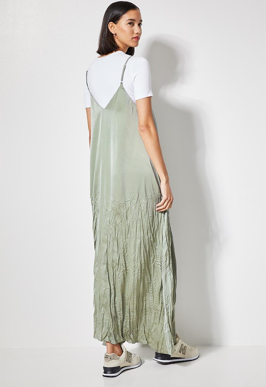 Superbalist - Crushed satin trapeze slip dress - sage