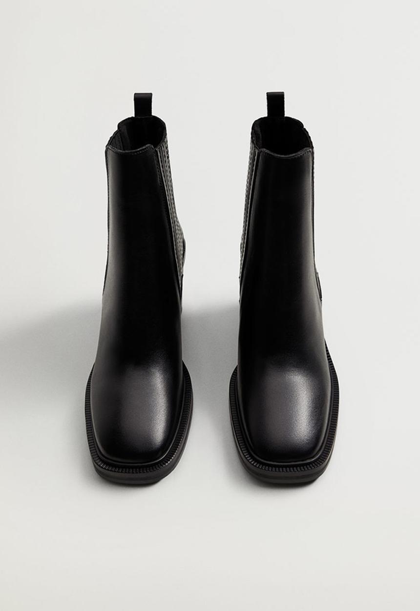 MANGO - Back leather ankle boot - black