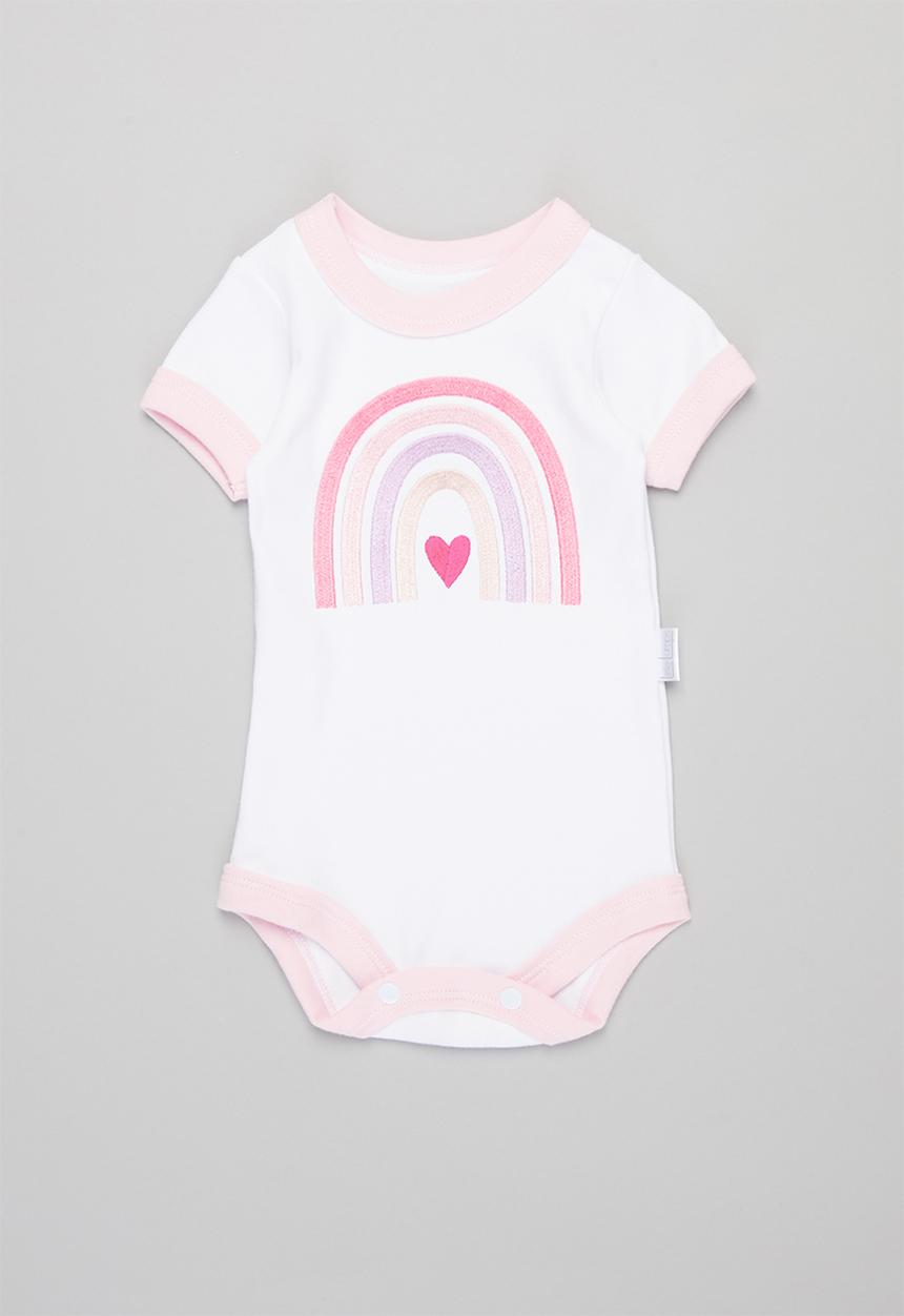 Little Lumps - Rainbow onesie - pink & white 