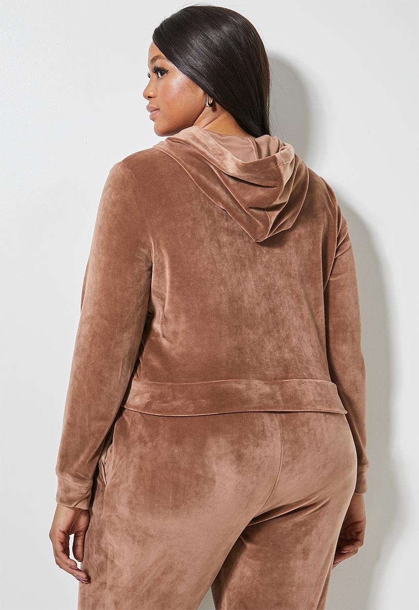 VELVET - Plush velvet zip through hoodie - mink