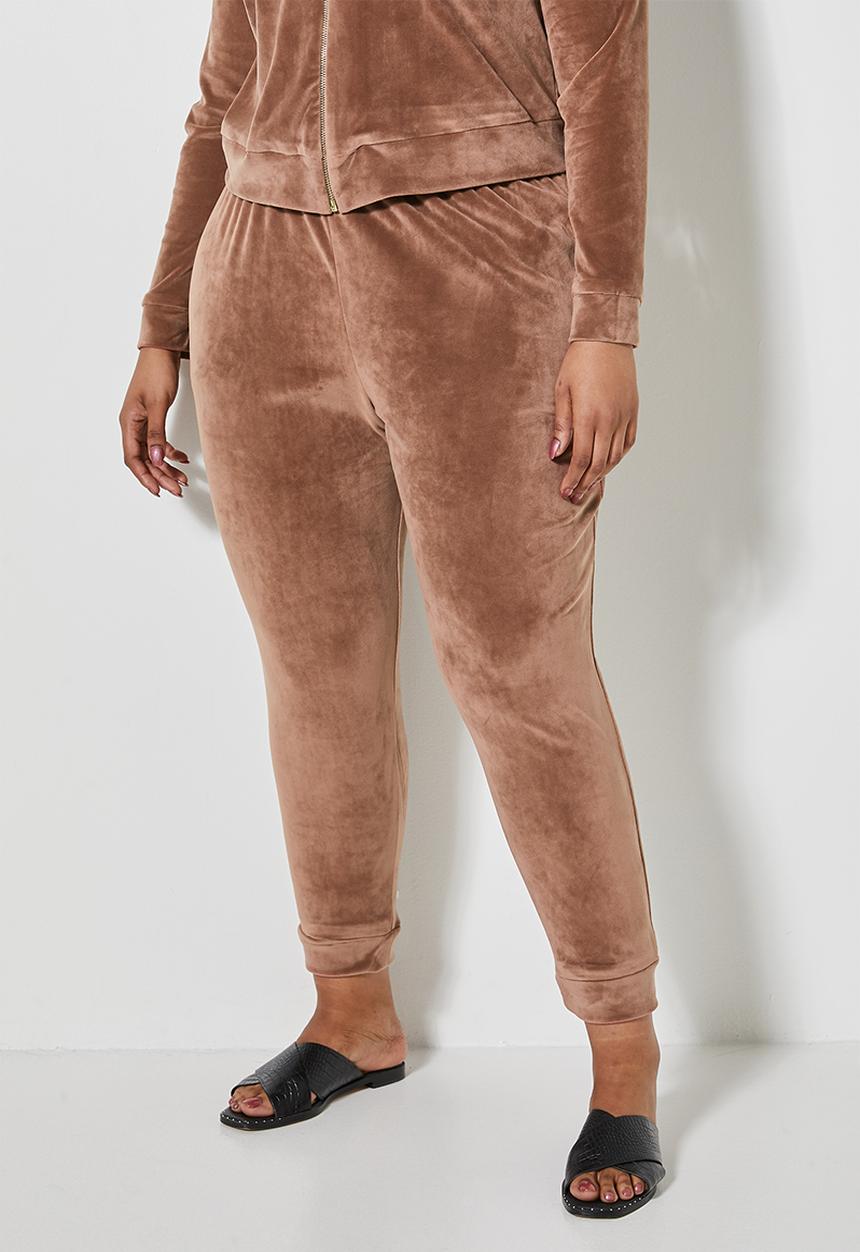 VELVET - Plush velvet high rise track pant - mink