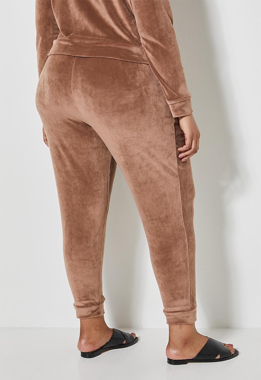 VELVET - Plush velvet high rise track pant - mink