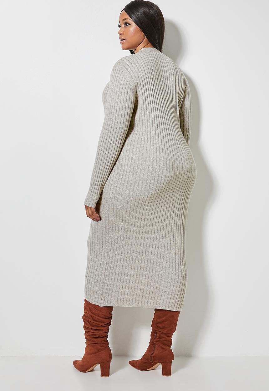 Superbalist - Rib button through dress - stone 