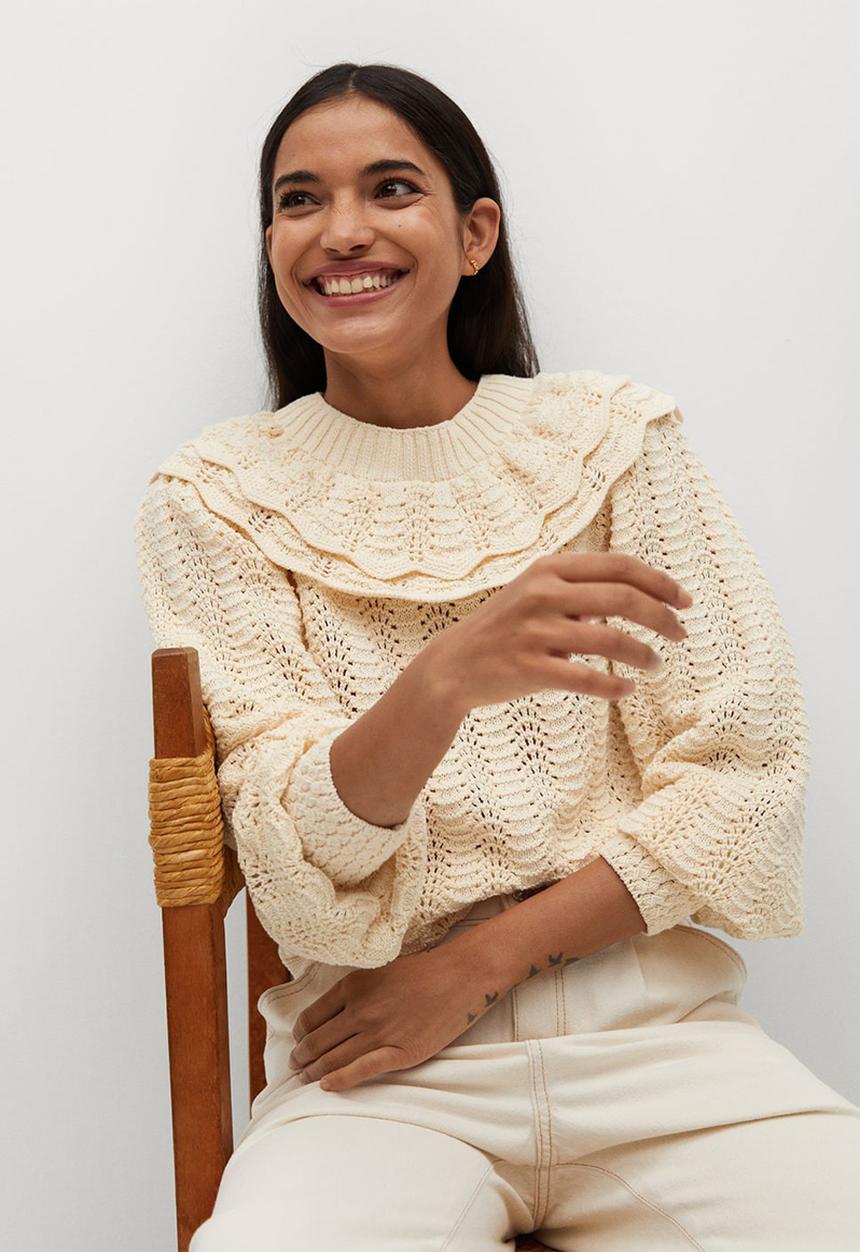 MANGO - Sweater floreta - light brown