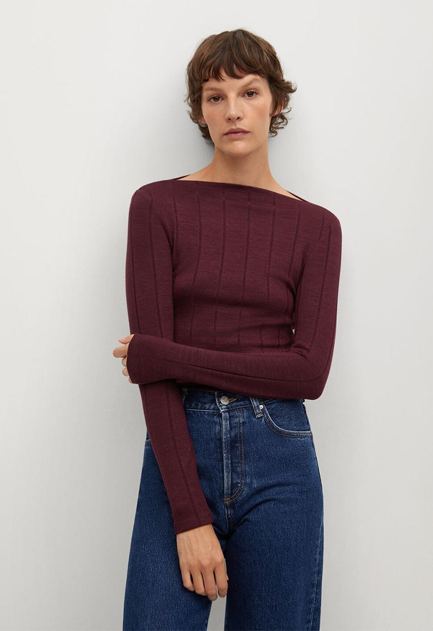 MANGO - T-shirt barca - burgundy