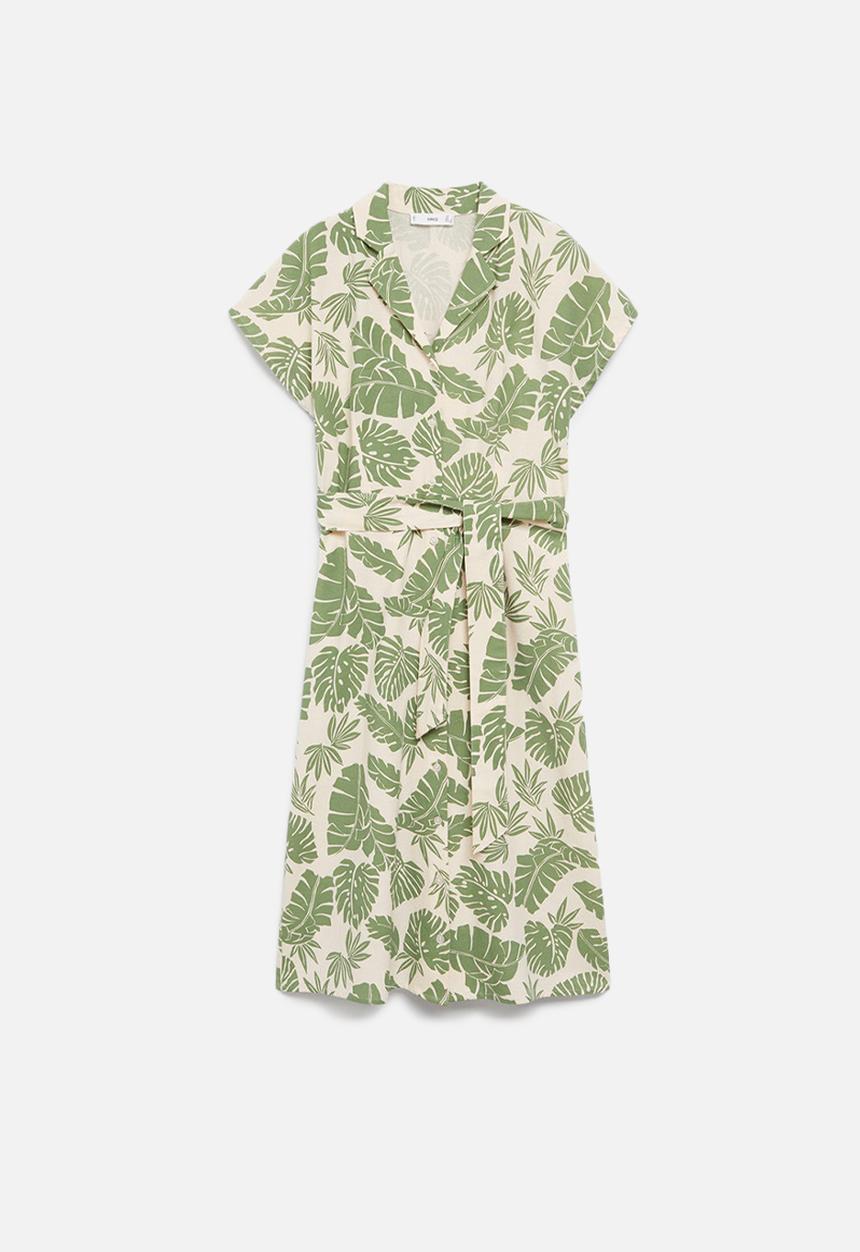 MANGO - Leaf print shirt dress - green