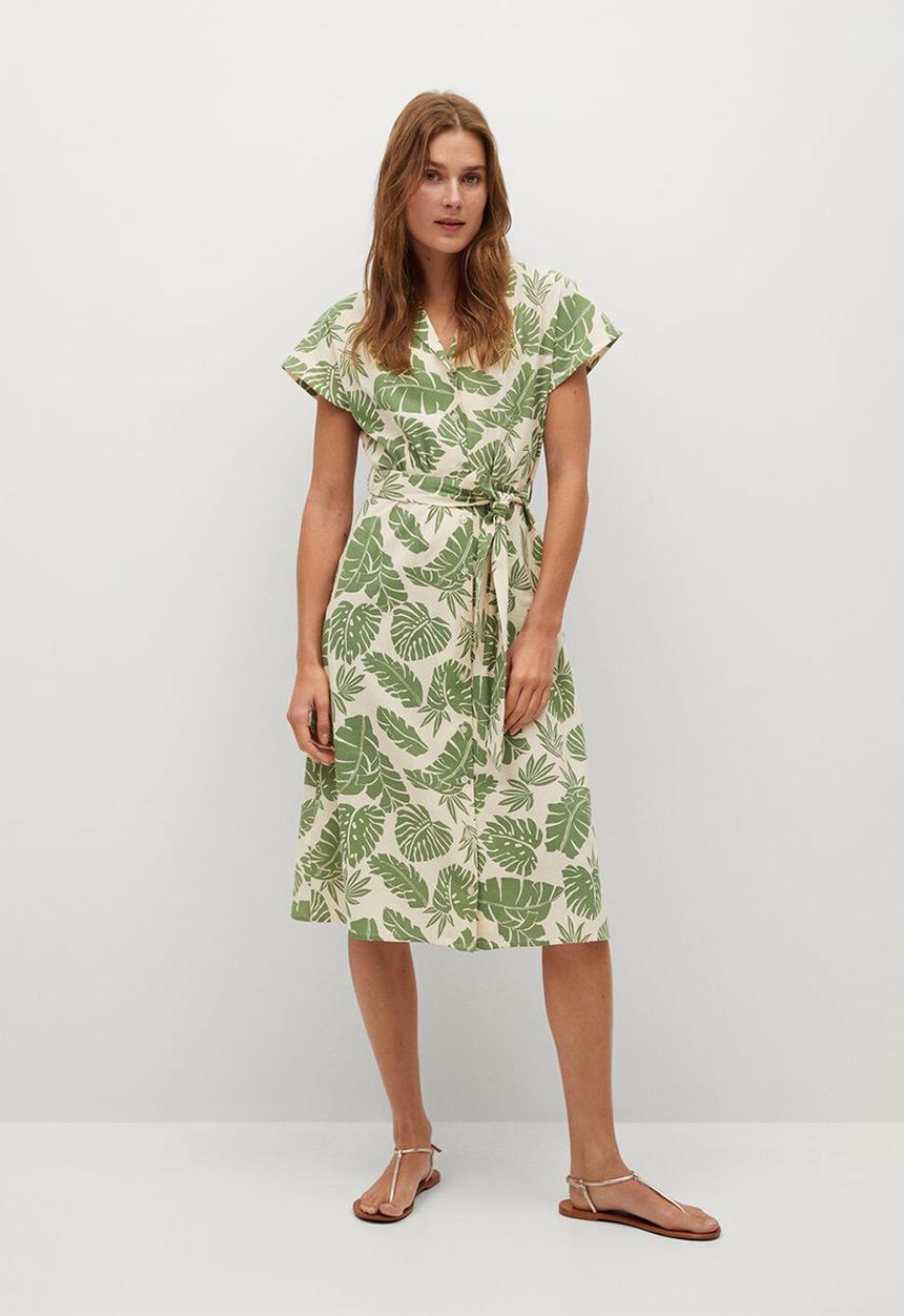 MANGO - Leaf print shirt dress - green