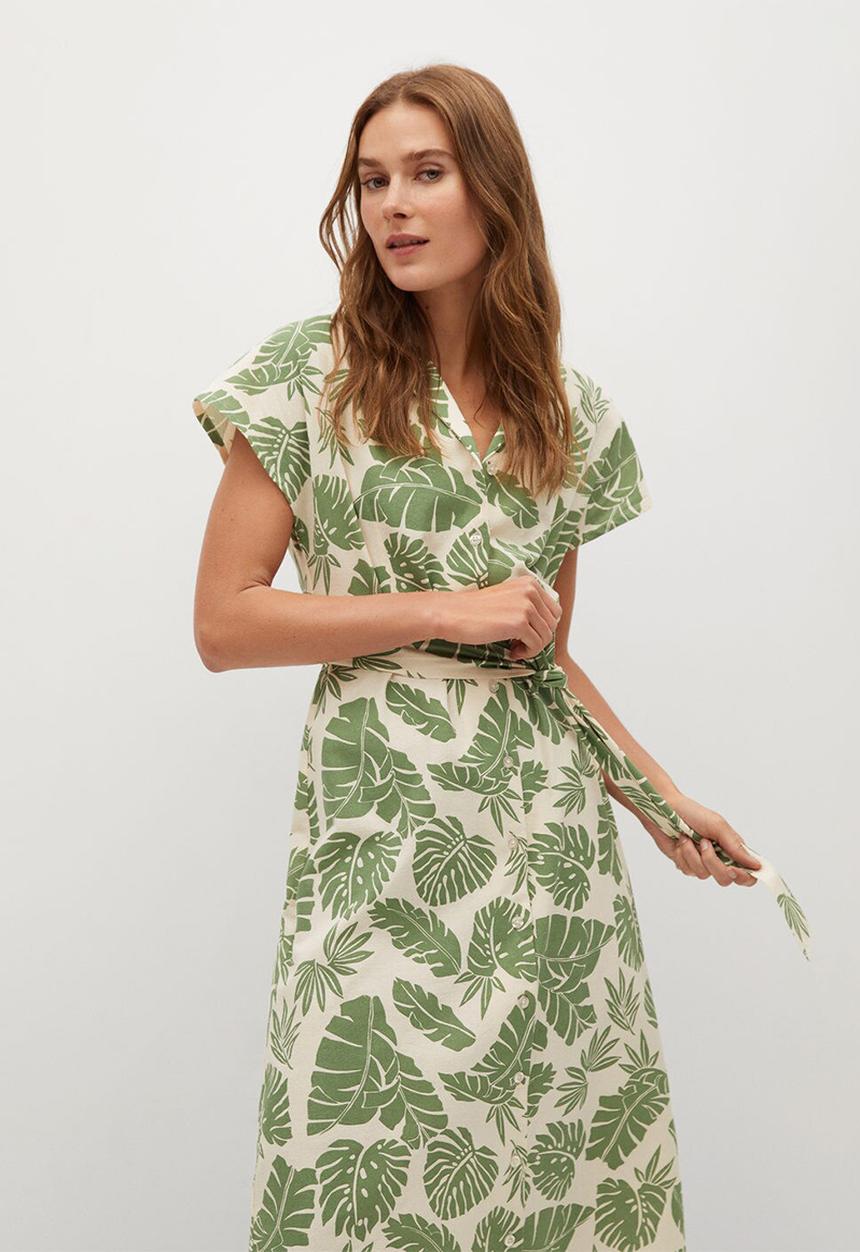 MANGO - Leaf print shirt dress - green