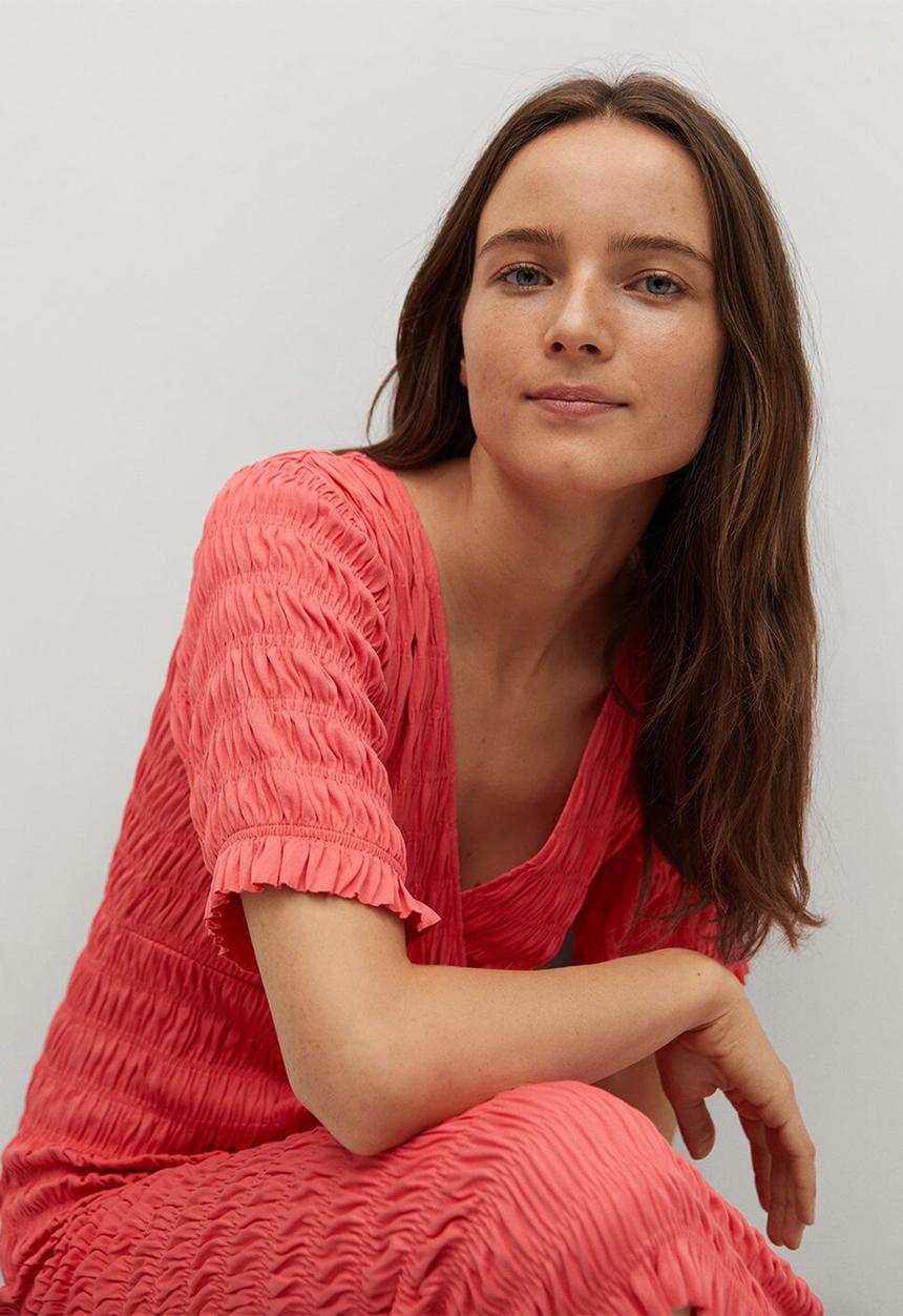 MANGO - Shirred dress - coral