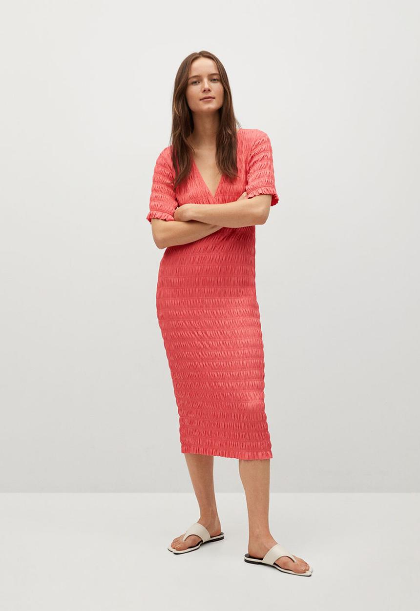 MANGO - Shirred dress - coral