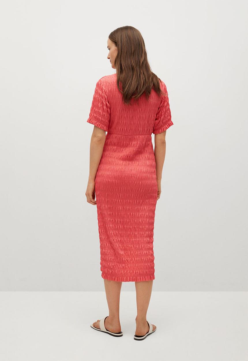 MANGO - Shirred dress - coral