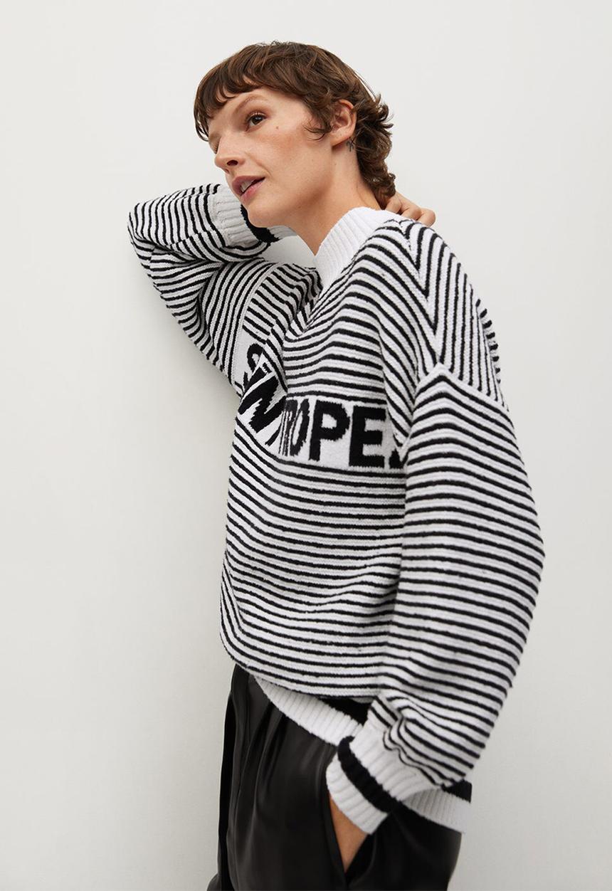 MANGO - Sweater tropez - black & white