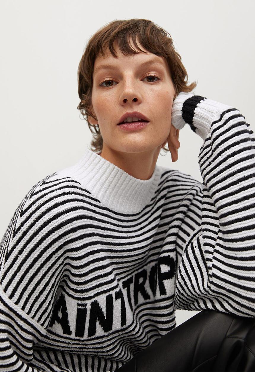 MANGO - Sweater tropez - black & white