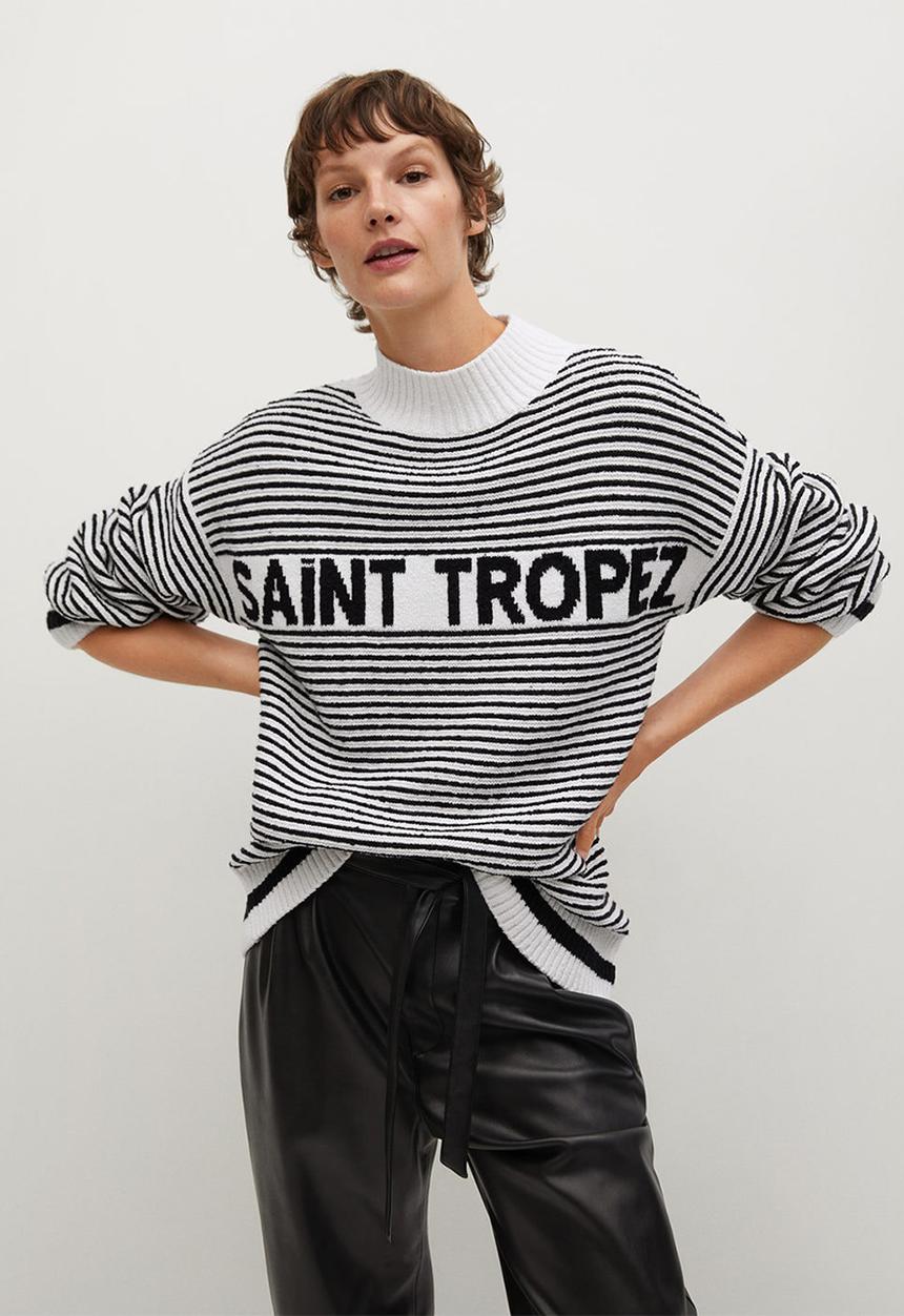 MANGO - Sweater tropez - black & white