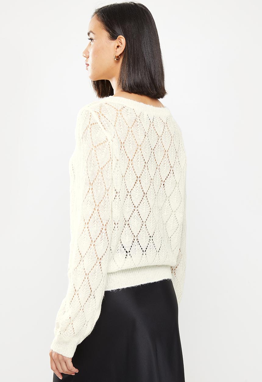 Jacqueline de Yong - Malou  long sleeve  structure pullover knit - cream 