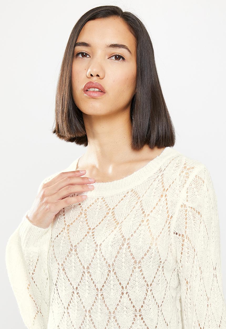 Jacqueline de Yong - Malou  long sleeve  structure pullover knit - cream 
