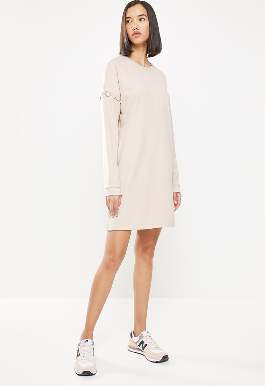 Jacqueline de Yong - Rikke ivy life long sleeve crochet dress - neutral