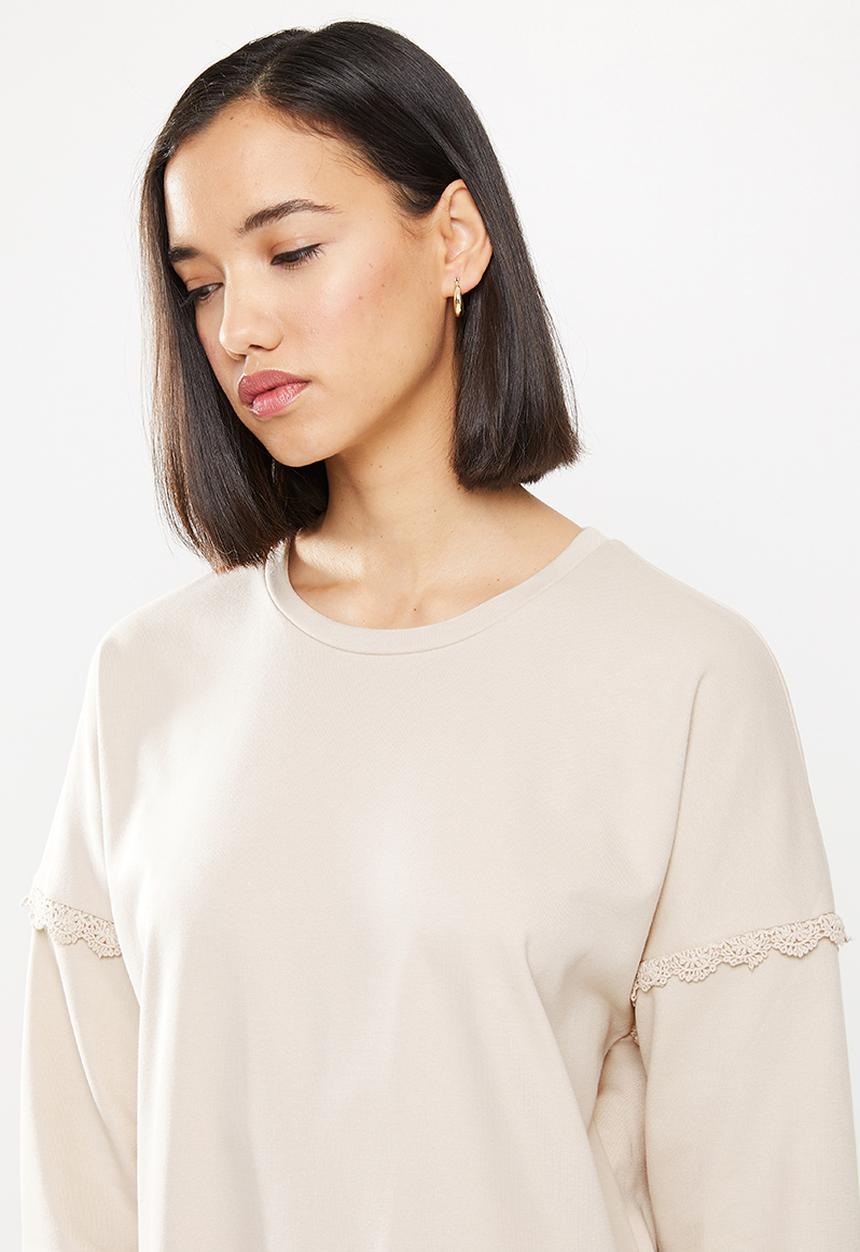 Jacqueline de Yong - Rikke ivy life long sleeve crochet dress - neutral