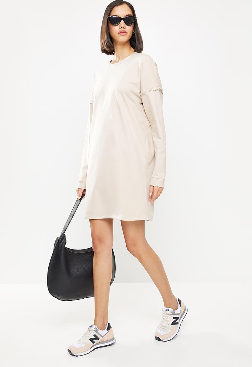 Jacqueline de Yong - Rikke ivy life long sleeve crochet dress - neutral