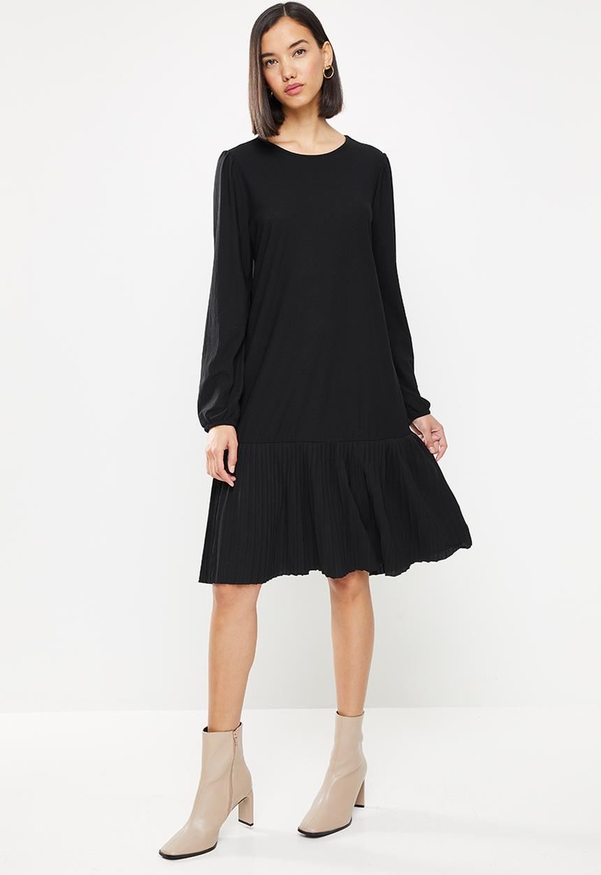 Jacqueline de Yong - Paris long sleeve plisse dress - black
