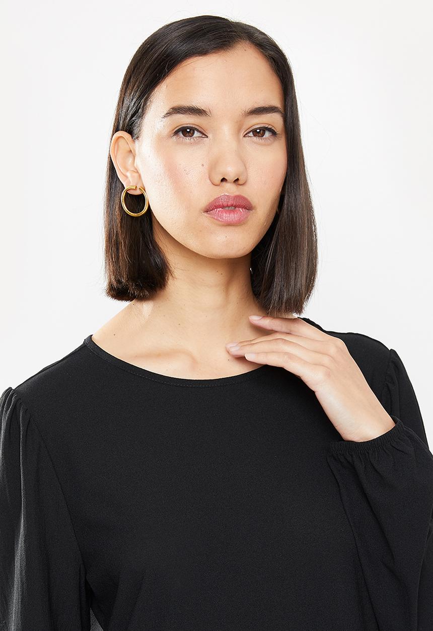 Jacqueline de Yong - Paris long sleeve plisse dress - black