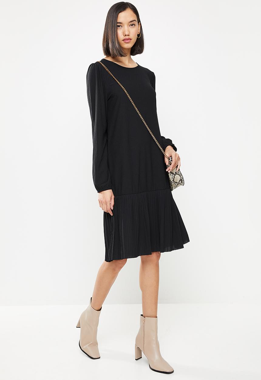 Jacqueline de Yong - Paris long sleeve plisse dress - black