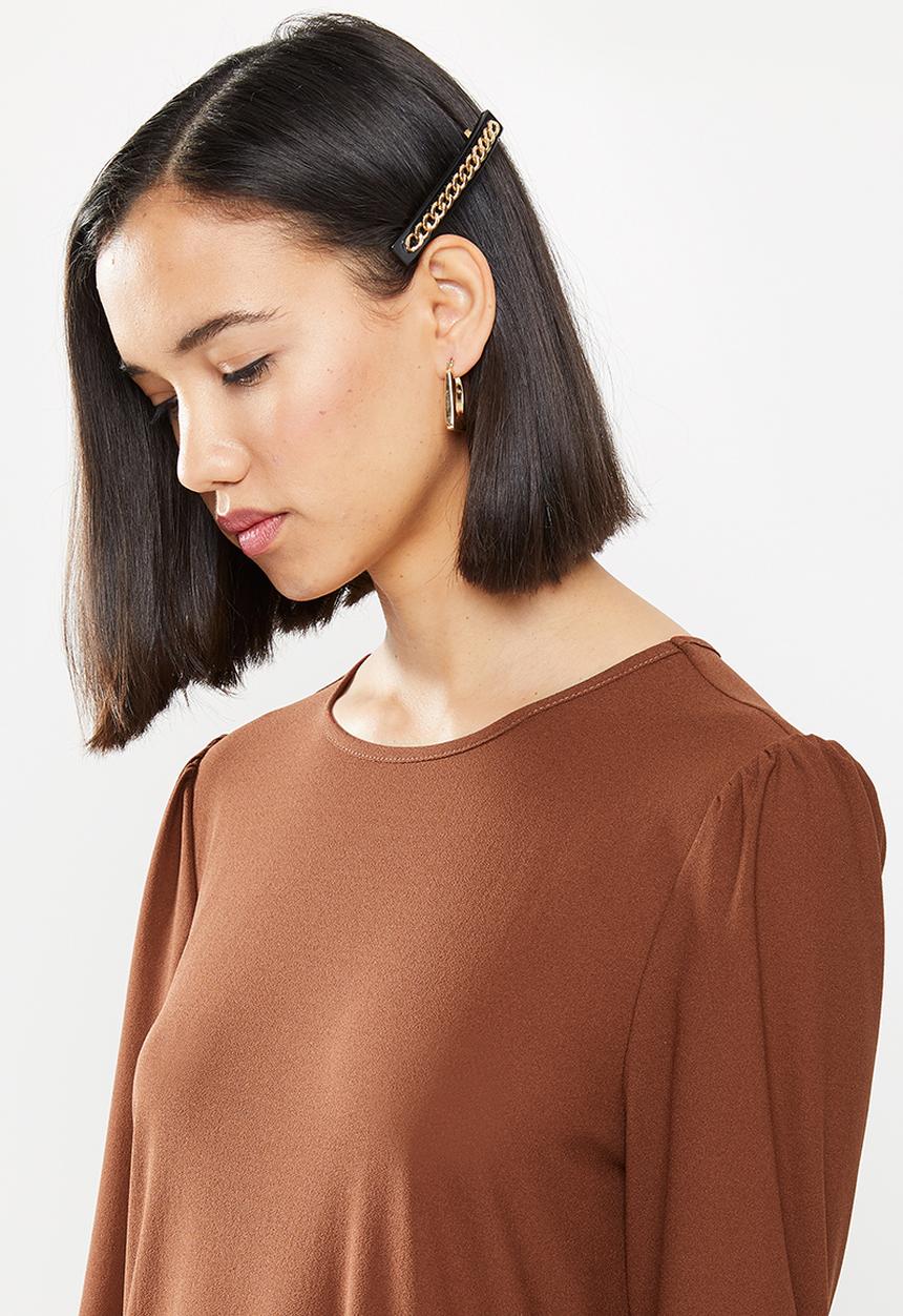 Jacqueline de Yong - Paris long sleeve plisse dress - brown 