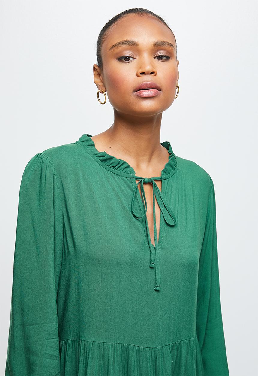 MILLA - Peached woven piecrust tiered midi dress - green 