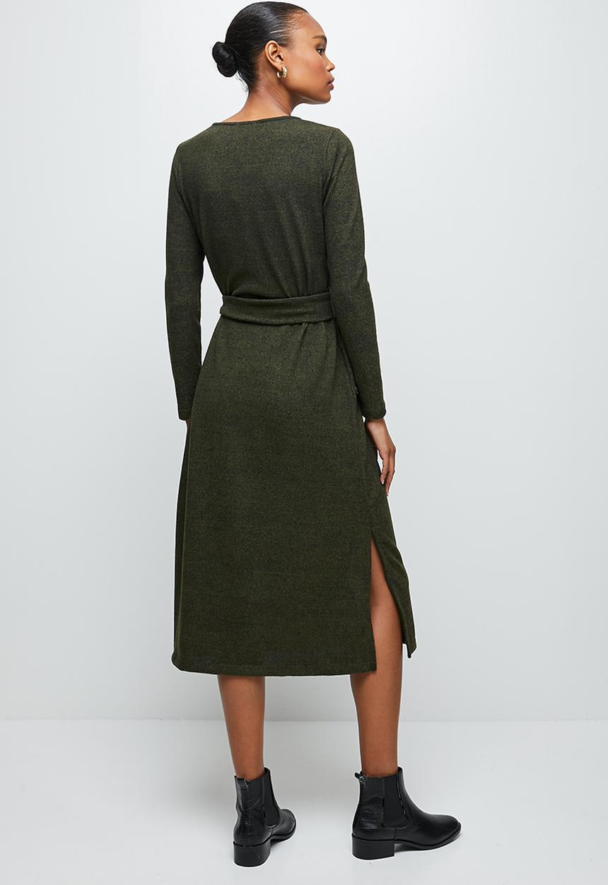 edit - Warm handle belted column midaxi - olive
