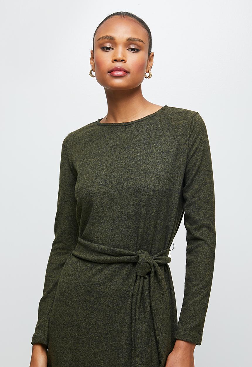 edit - Warm handle belted column midaxi - olive