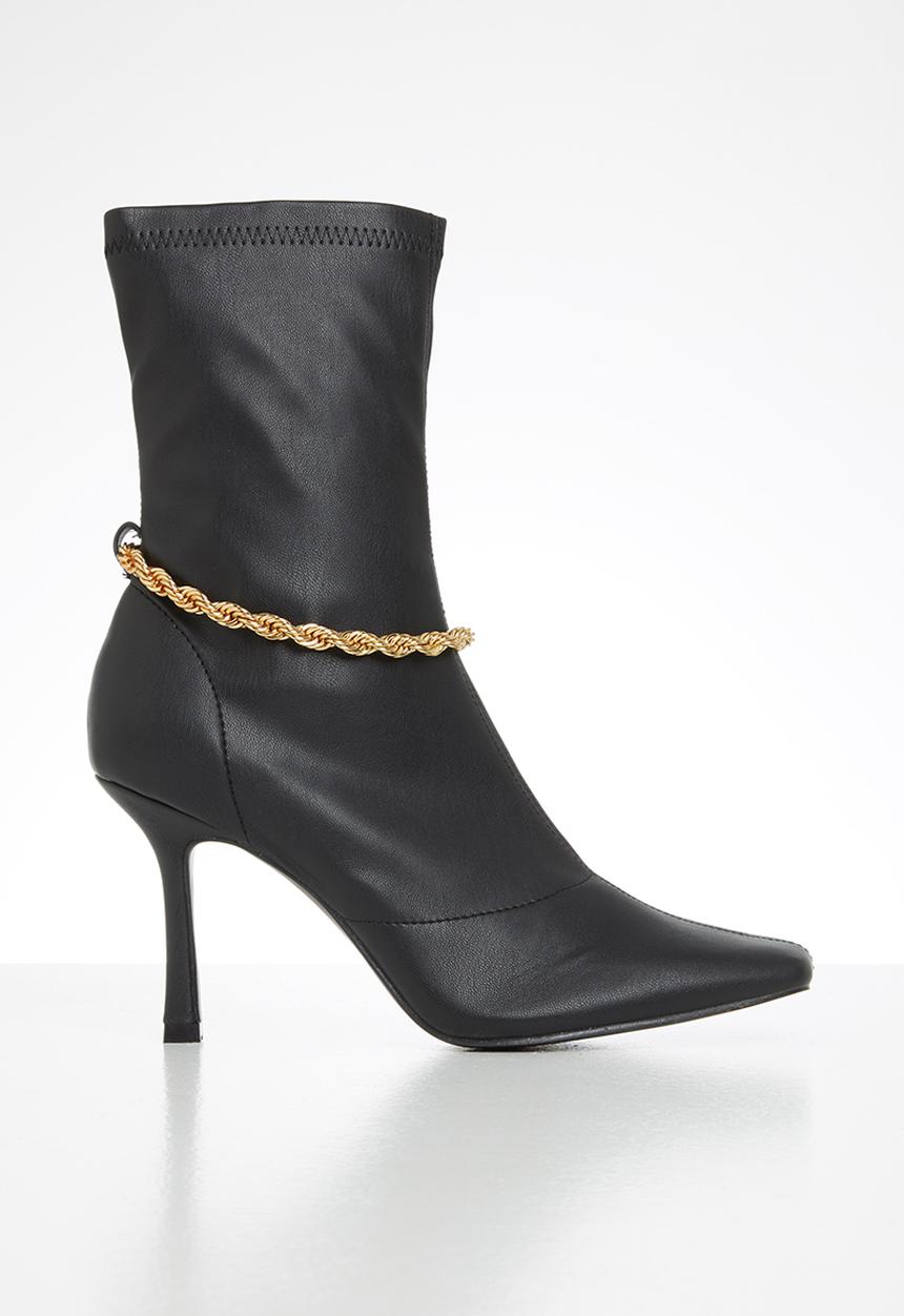 Public Desire - Sacci chain detail square toe ankle boot - black