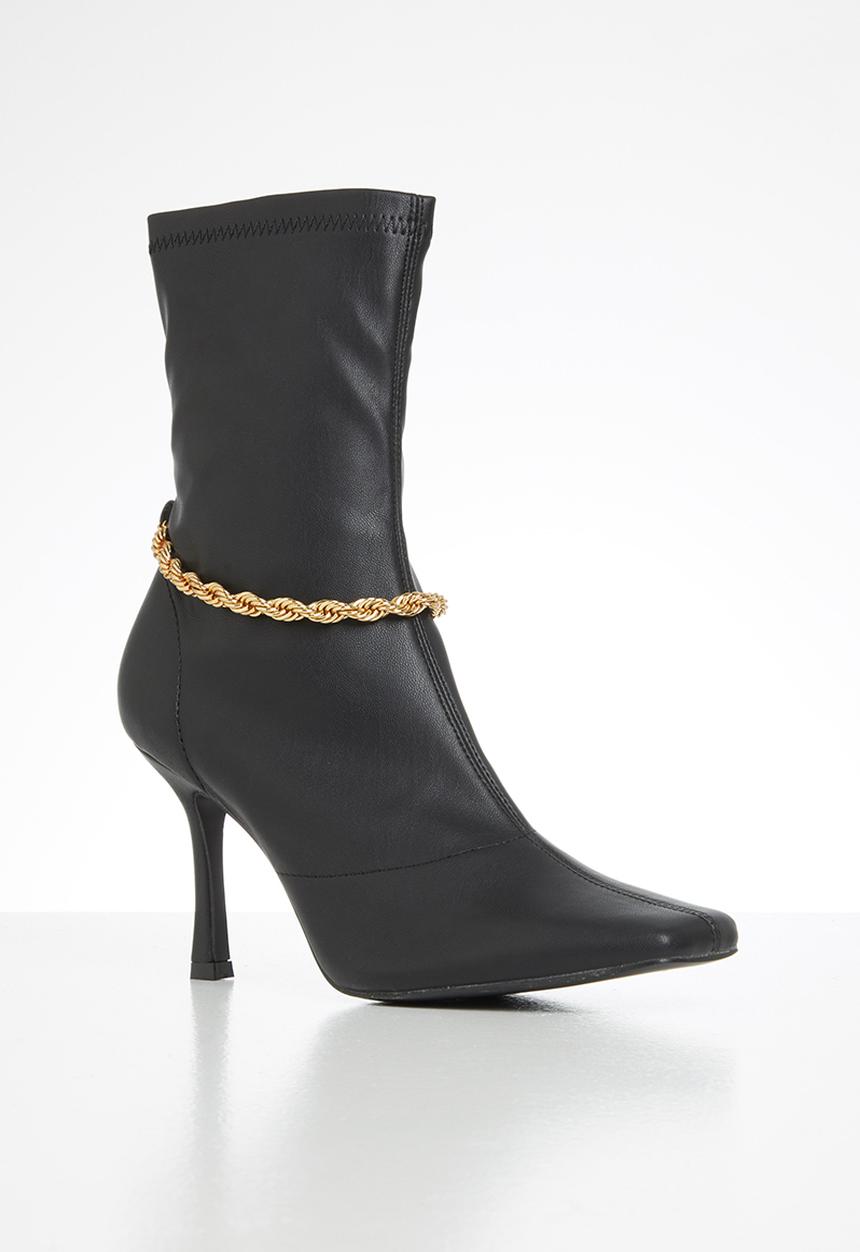 Public Desire - Sacci chain detail square toe ankle boot - black