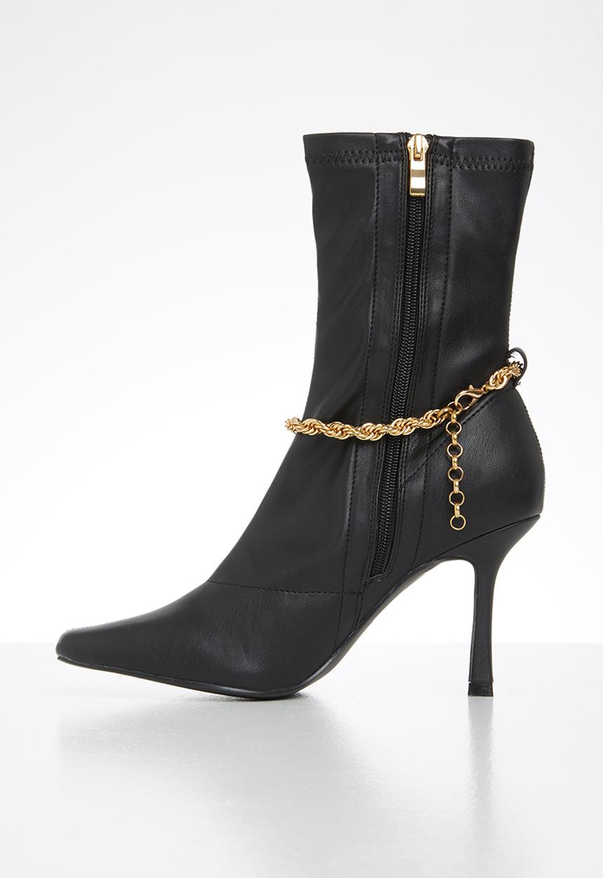 Public Desire - Sacci chain detail square toe ankle boot - black
