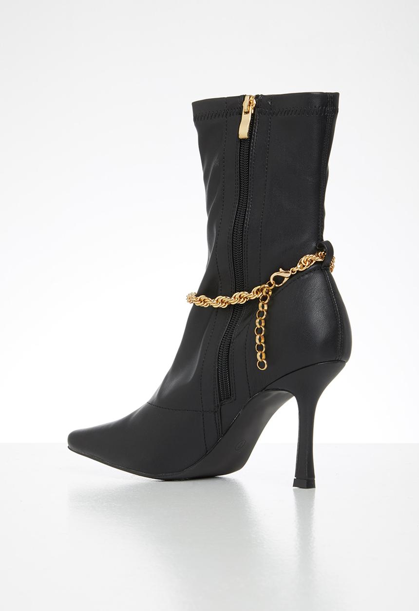 Public Desire - Sacci chain detail square toe ankle boot - black