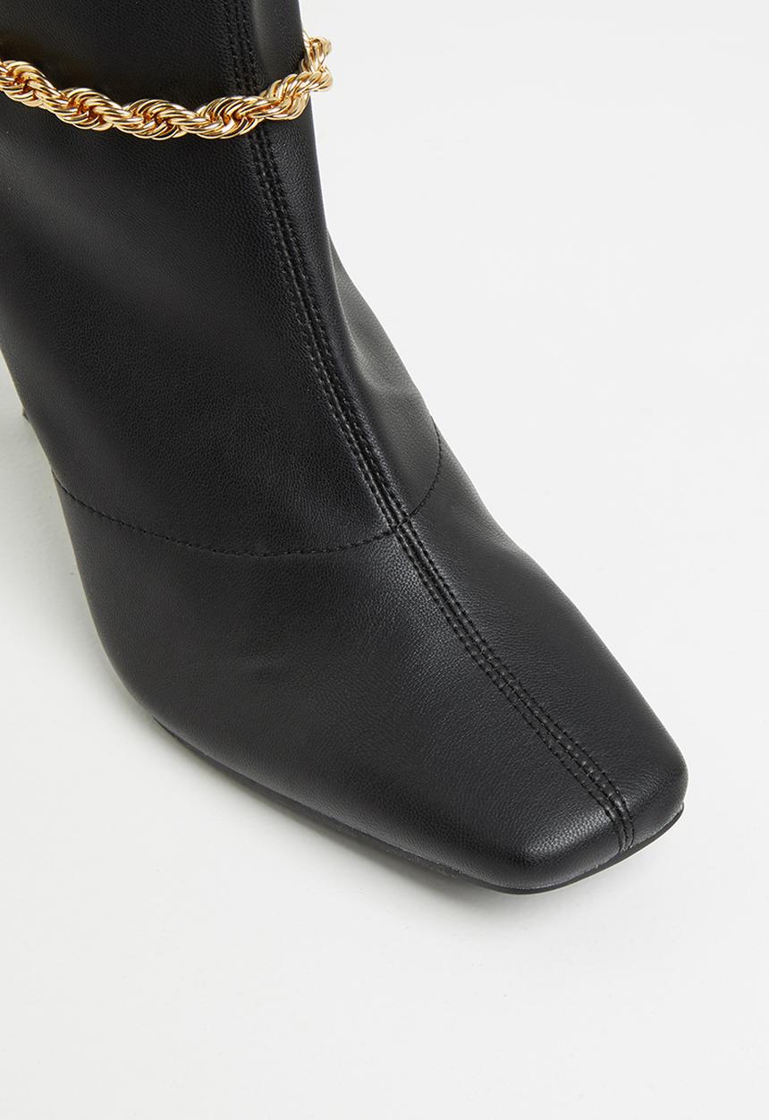 Public Desire - Sacci chain detail square toe ankle boot - black