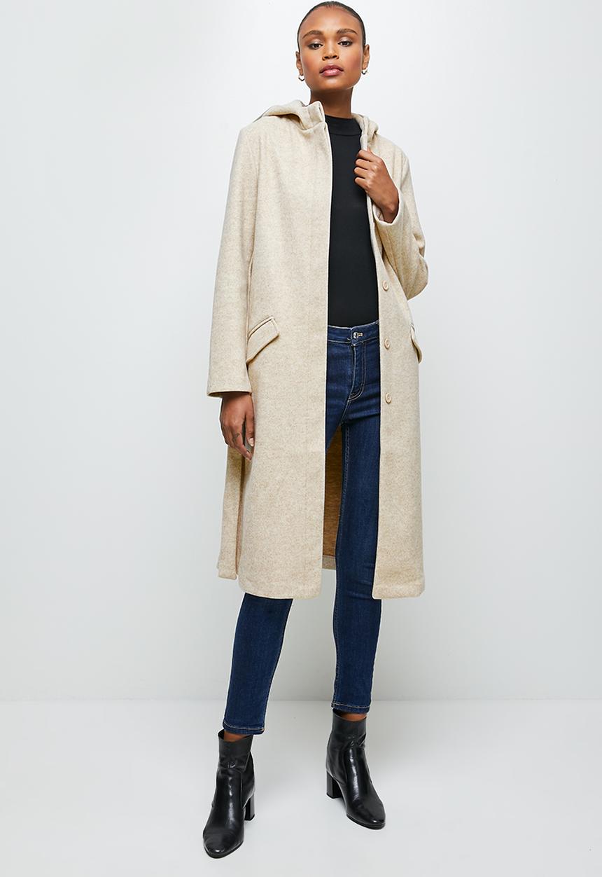 edit - Hooded melton jacket - oatmeal