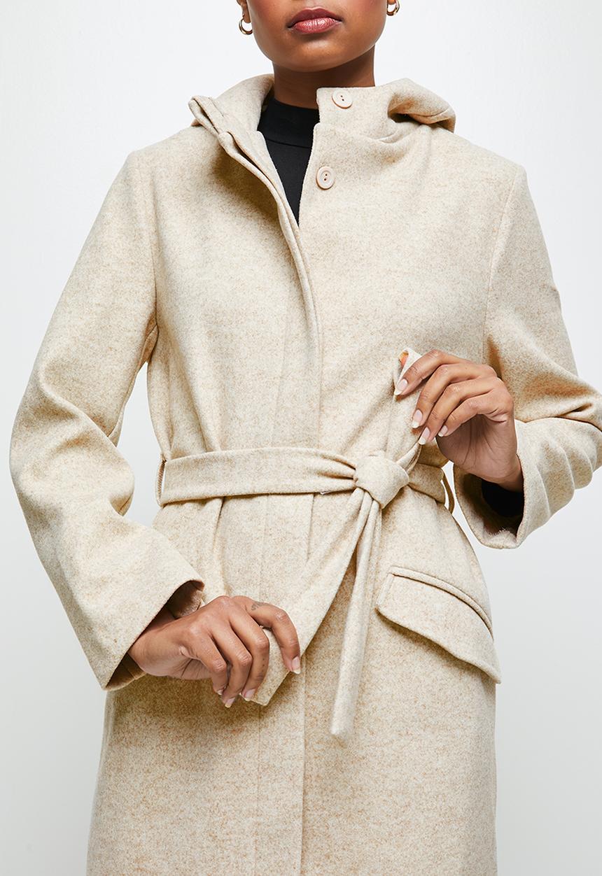 edit - Hooded melton jacket - oatmeal