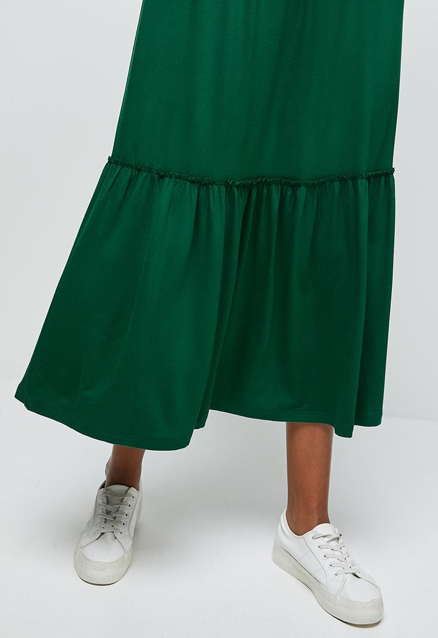 edit - Round neck tiered frill midi - dark green