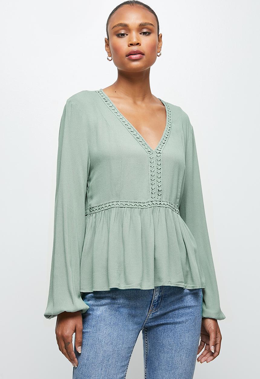 edit - Lace inset peasant blouse - sage