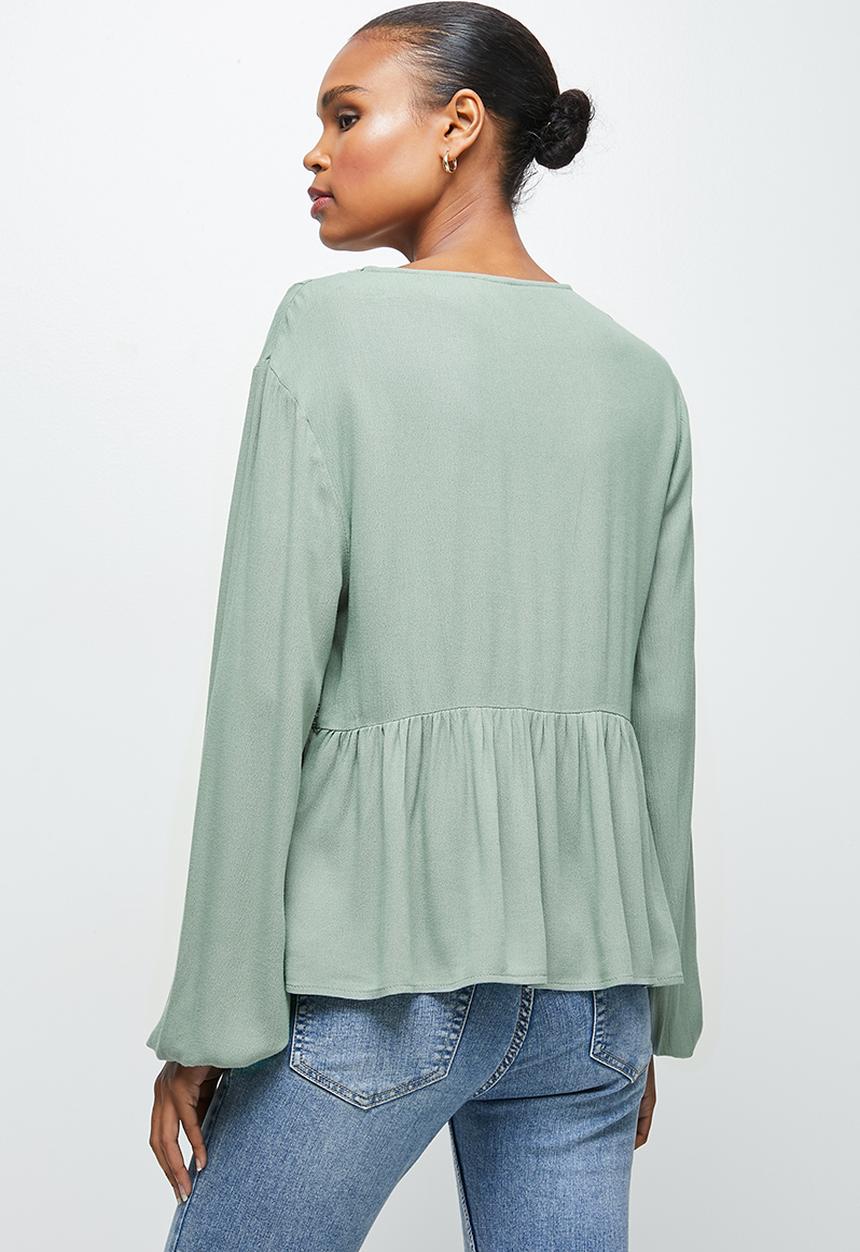 edit - Lace inset peasant blouse - sage