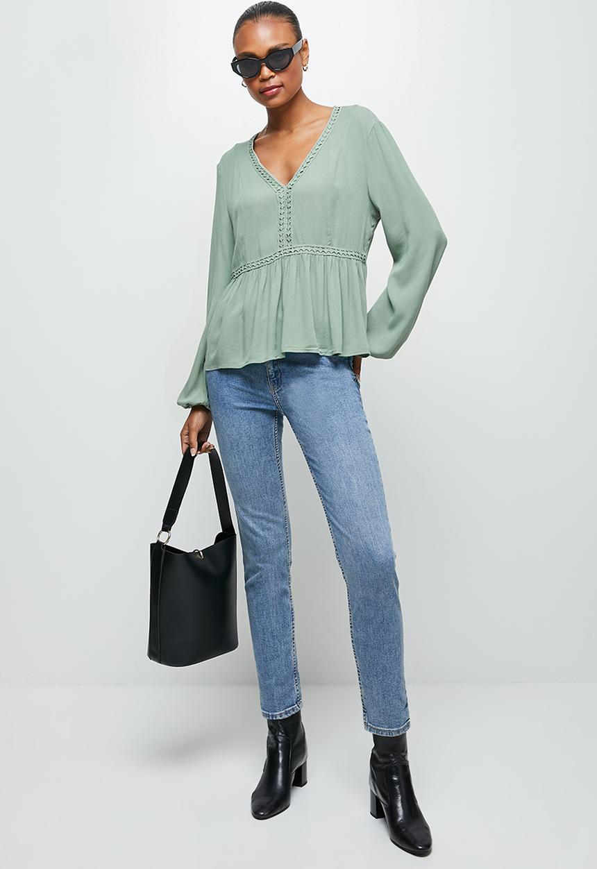 edit - Lace inset peasant blouse - sage
