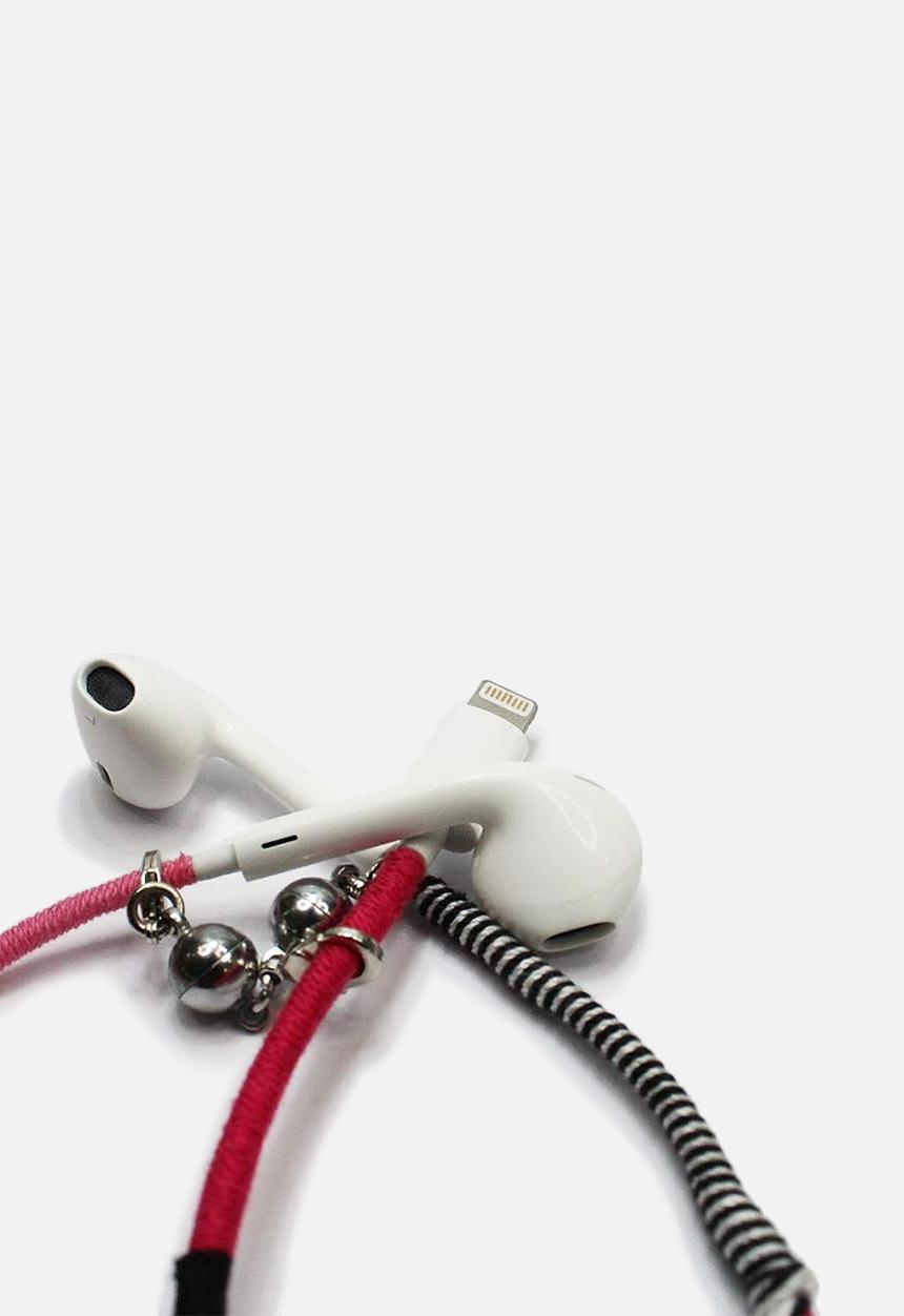 Larry's - Woven earphones - pink & white - 8 pin lightning