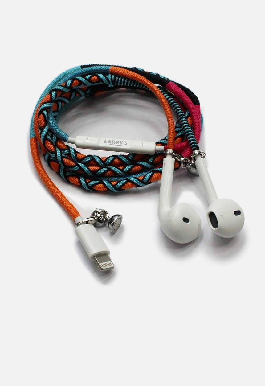 Larry's - Woven earphones - orange & blue - 8 pin lightning