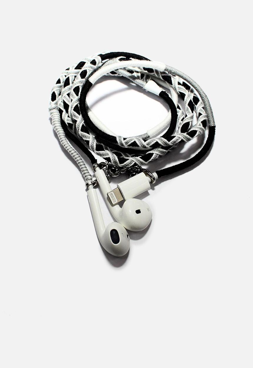 Larry's - Woven earphones - black & white - 8 pin lightning