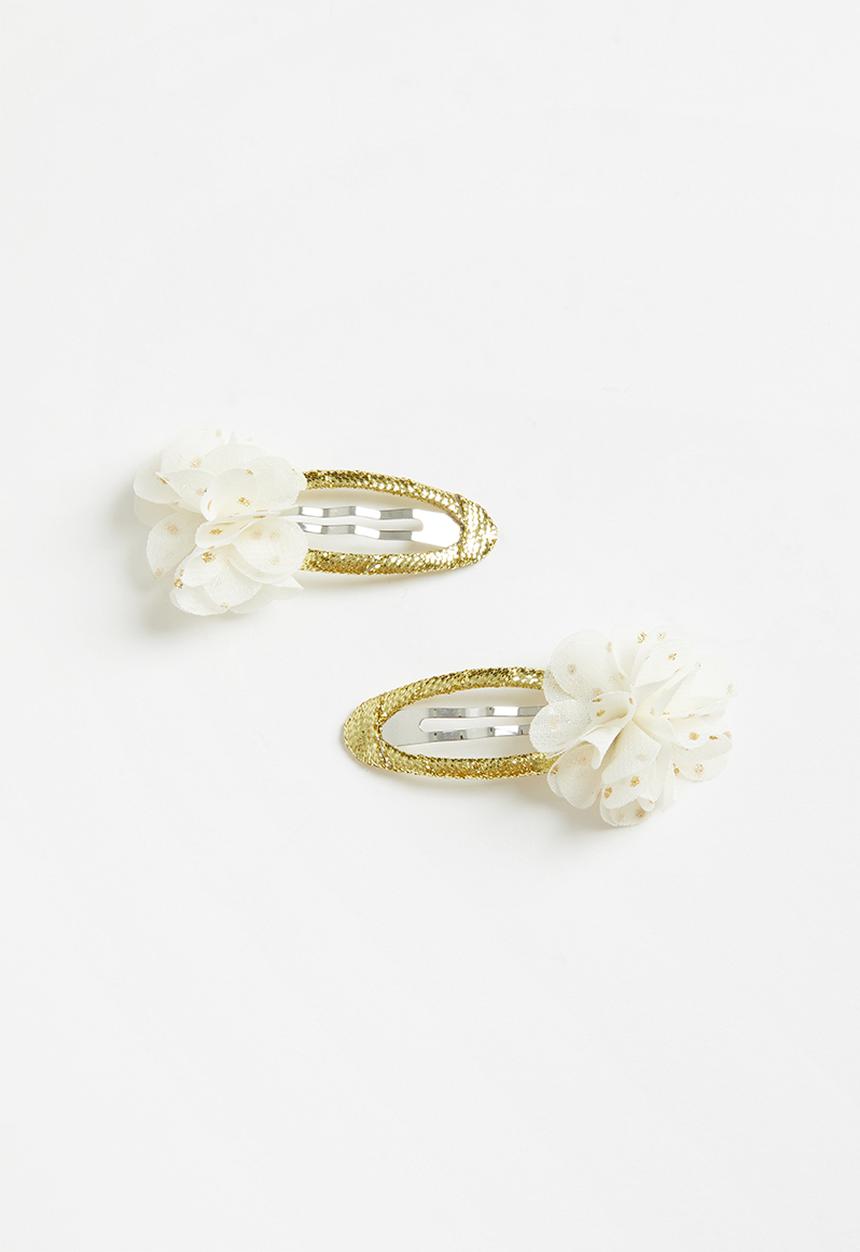 Pop Candy - Girls flower hair clips - white & gold